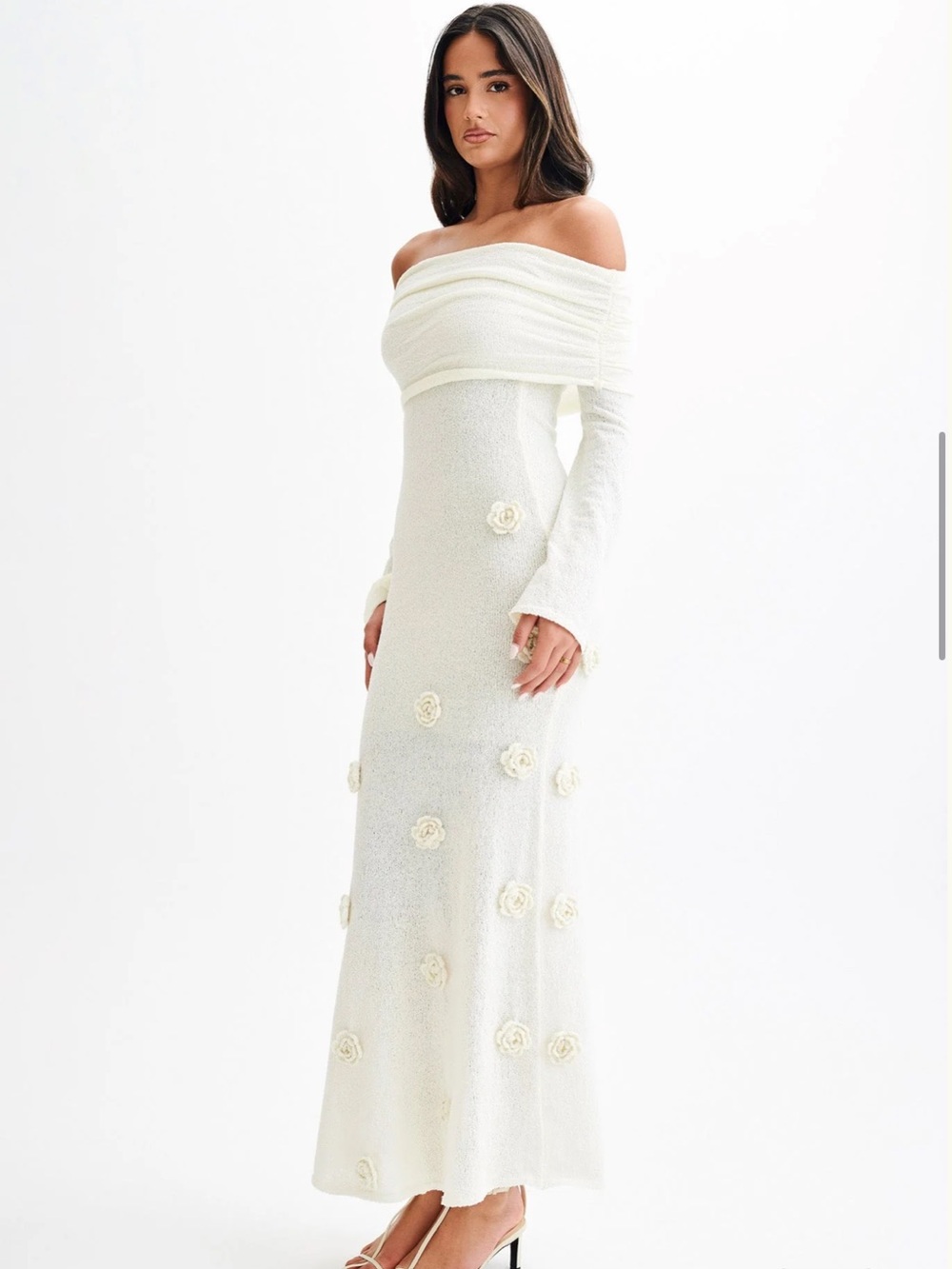 Meshki Ivory Off-Shoulder Floral Appliqué Maxi Dress - Picture 2 of 8